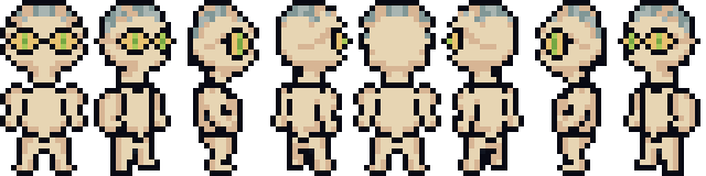 A Veyri character sprite shown facing all eight directions